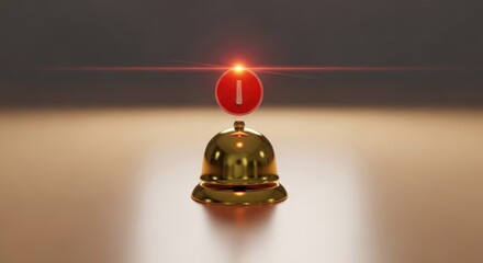 Golden service bell with a glowing red information icon above it, spotlighted
