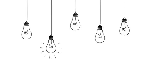 One continuous line drawing of hanging light bulbs. Concept of creative idea.Vector illustration eps 10 © Pilangenceng art