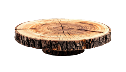 Wood slice, bark edge, rings, split; isolated