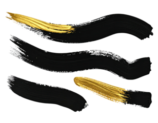 Gold and black brushstrokes on a clean, dark background