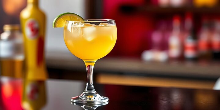 Refreshing Pisco Sour cocktail in a coupe glass with lime wedge, refreshing, vibrant colors - Powered by Adobe