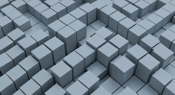 Interlocking grey cubes form a textured grid with varying heights and shadows - Powered by Adobe