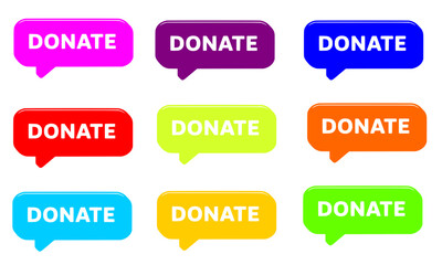 Fototapeta premium Donate Speech Bubble Set, Colorful Charity Buttons, Fundraising, Call to Action, Vector Icons, Communication