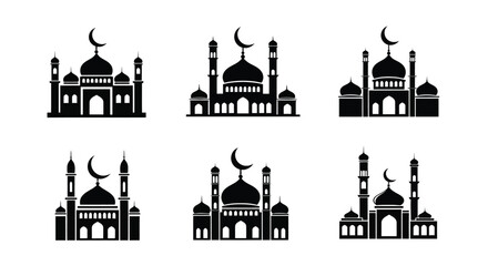 Islamic mosque silhouettes featuring crescent moons and intricate architectural details