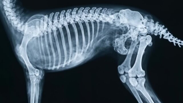 Dog Skeleton X-Ray - Anatomy and Veterinary Imaging Analysis.