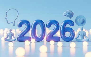 Year 2026 meditation for mental well being and wellness abstract