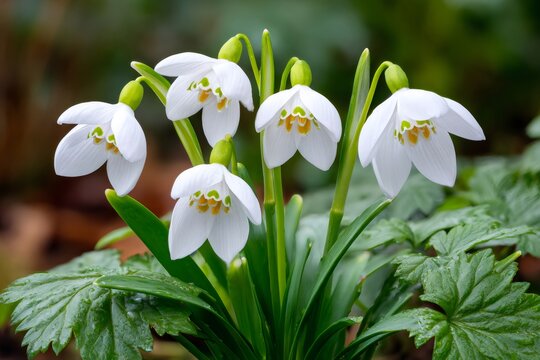 Spring snowflake flowers blooming in garden signaling season change - Powered by Adobe