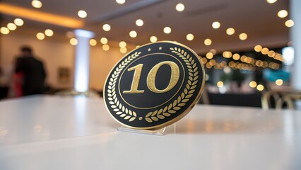 Celebrate Top Ten Achievement with Elegant Gold Laurel Wreath, Ideal for Awards Ceremonies and Corporate Milestones in Modern Event Spaces