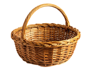 Woven wicker basket with handle, shadows