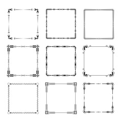 Set Black Simple Line Frame Collection Doodle Square Floral Frame Elements Vector Design Style Sketch Isolated Illustration For Banner