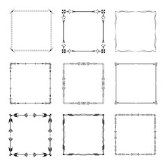 Set Black Simple Line Frame Collection Doodle Square Floral Frame Elements Vector Design Style Sketch Isolated Illustration For Banner
