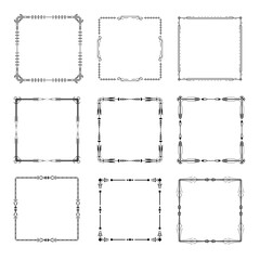 Set Black Simple Line Frame Collection Doodle Square Floral Frame Elements Vector Design Style Sketch Isolated Illustration For Banner