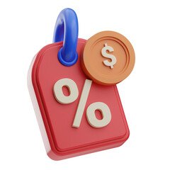 3D Illustration, character, icon Discount Tag with Percentage