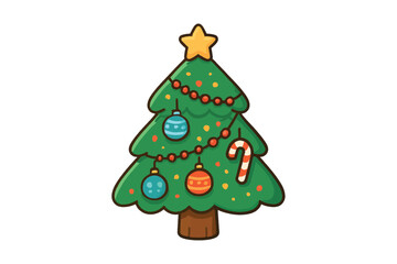 christmas tree isolated on white background,  Flat Vector Christmas Tree with Gifts