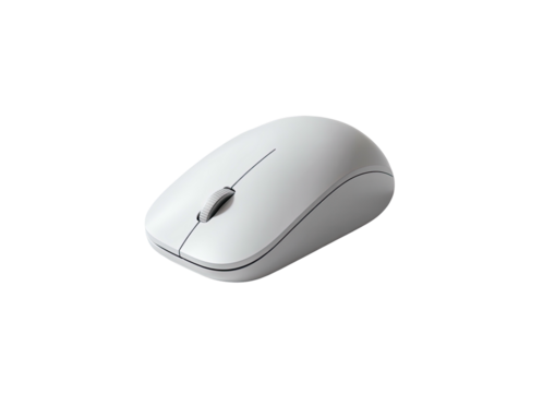Wireless, white computer mouse on a dark background