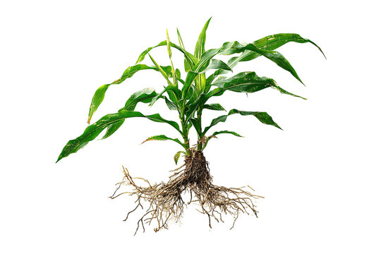 Green plant with exposed roots on a black background