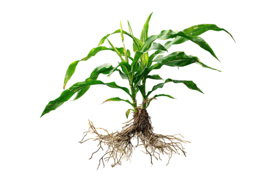 Green plant with exposed roots on a black background - Powered by Adobe