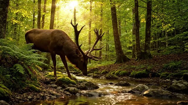 A slow, sweeping drone shot revealing the vast, untouched expanse of a temperate forest, emphasizing its scale and natural beauty. High angle or aerial perspective, showcasing the landscape.