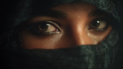 Naklejka premium Closeup eyes covered by dark fabric