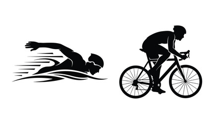 Obraz premium Silhouette of a swimmer and cyclist representing the triathlon sport