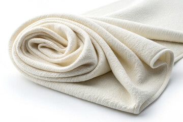 Studio photograph of a white, fringed textile, possibly a woolen blanket or shawl, emphasizing warmth and comfort