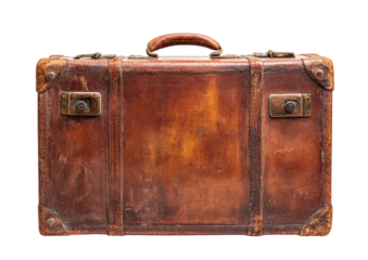 Vintage leather suitcase, aged with metal hardware