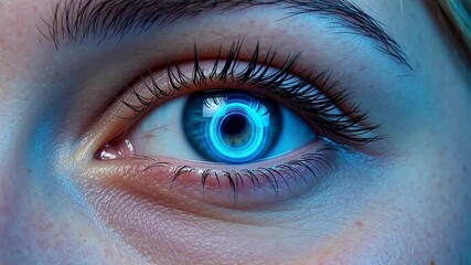 Macro close up of human eye with futuristic digital biometric scan - Powered by Adobe