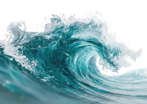 Swirling blue ocean wave cresting. Isolated on black