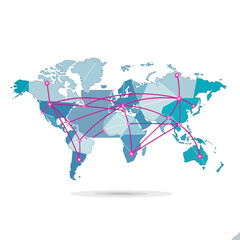 Polygonal world map graphic with global network connections