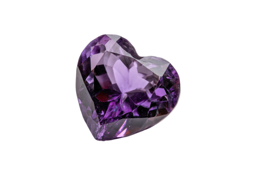 Purple heart gem, faceted and glittering on a black void
