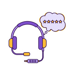 Customer Service Excellence Headset and Five-Star Rating Concept