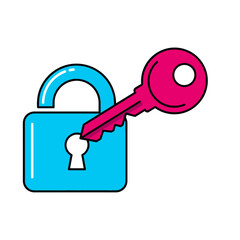 Cyber Security Blue Padlock with Pink Key, Safe Access