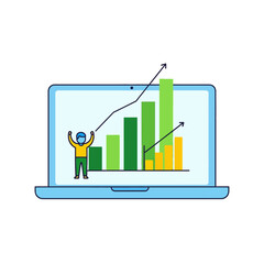 Laptop Screen Shows Growing Business Charts and a Happy Achiever