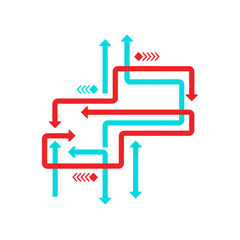 Abstract Intertwined Arrows and Lines in Red and Blue