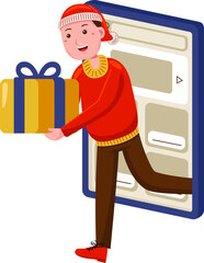 Man Delivering Gift From Smartphone Illustration