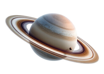 Ringed planet with colorful bands, isolated on black