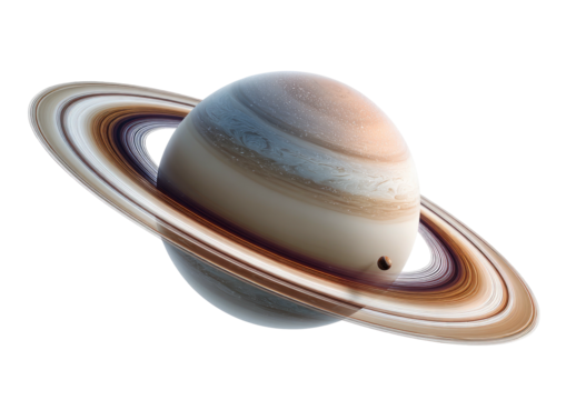 Ringed planet with colorful bands, isolated on black