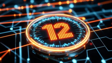 Speedometer visualization illustrating connections within a network on a dark background, speedometer over network of connections on black background - Powered by Adobe