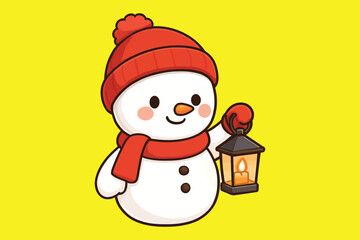 snowman with christmas gift, Christmas Snowman Illustration for Holiday Design