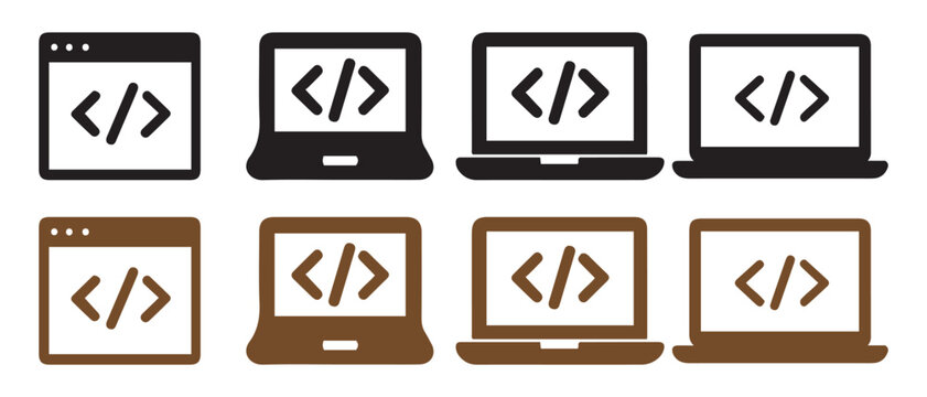 Software development code programming icons for digital media.