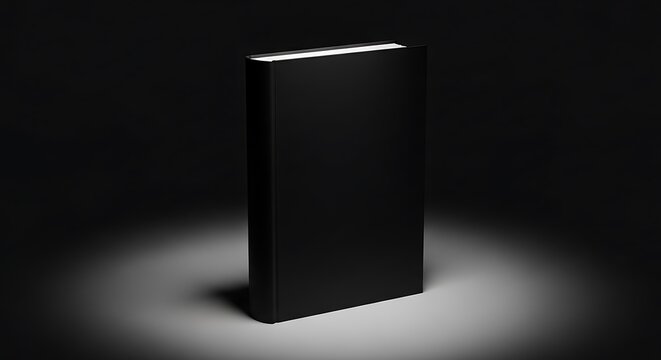 Mysterious black book standing upright in a dramatic spotlight on a dark, moody background, perfect for suspense or education concepts - Powered by Adobe