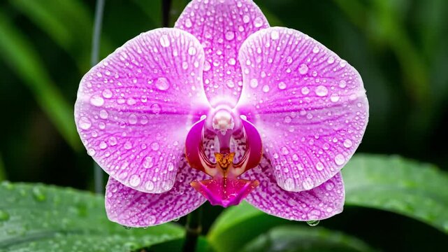 Time lapse sequence of an orchid opening from bud to full flower, emphasizing the slow, graceful unfurling process against a soft, natural background.