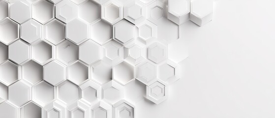 A white, geometric background composed of hexagonal shapes, casting shadows and creating a 3D effect