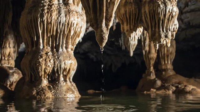 Capturing the intricate, crystalline structures of ancient stalactites, highlighting their unique geological formations and varied textures within a serene cave environment.