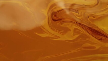 Dynamic, shimmering golden liquid texture creating mesmerizing, slow motion abstract patterns, evoking a sense of tranquil luxury and organic flow. close up - Powered by Adobe