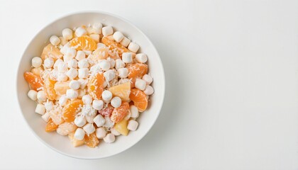 A Vibrant Flat Lay of Ambrosia Salad with Marshmallows and Mandarin Oranges
