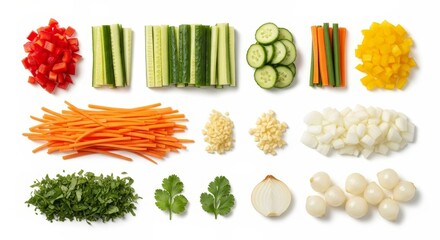 Freshly cut raw vegetable assortment, perfect for a vibrant salad preparation