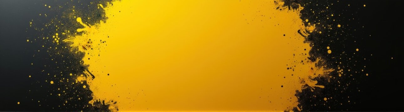 Yellow paint splattered on a black background with a yellow border