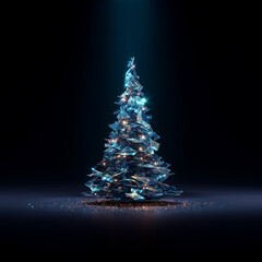 Abstract Crystal Christmas Tree with Lights on Dark Background