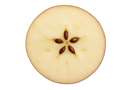 Apple slice showing cross-section with core and seeds forming a star shape, symbolizing natural perfection and healthy food
